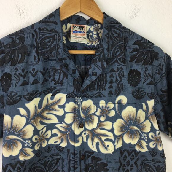 Hawaiian Togs Vintage Blue Floral Short Sleeve  Shirt Medium - Picture 3 of 6